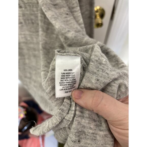 100% Linen Hooded Open Cardigan Gray Size XL Long Line Coastal Cover Up Boho - Picture 4 of 5